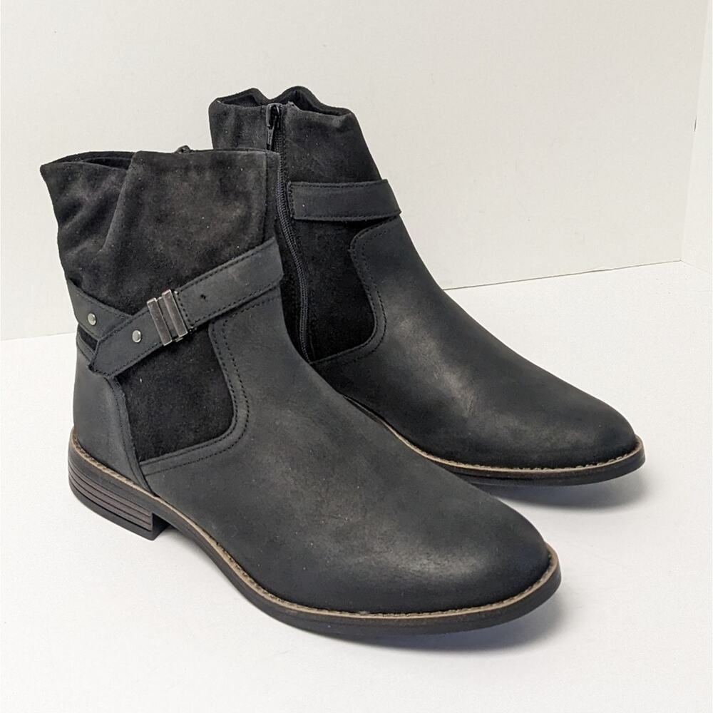 Clarks Camzin Strap Ankle Boots, Black Leather, Womens 9.5